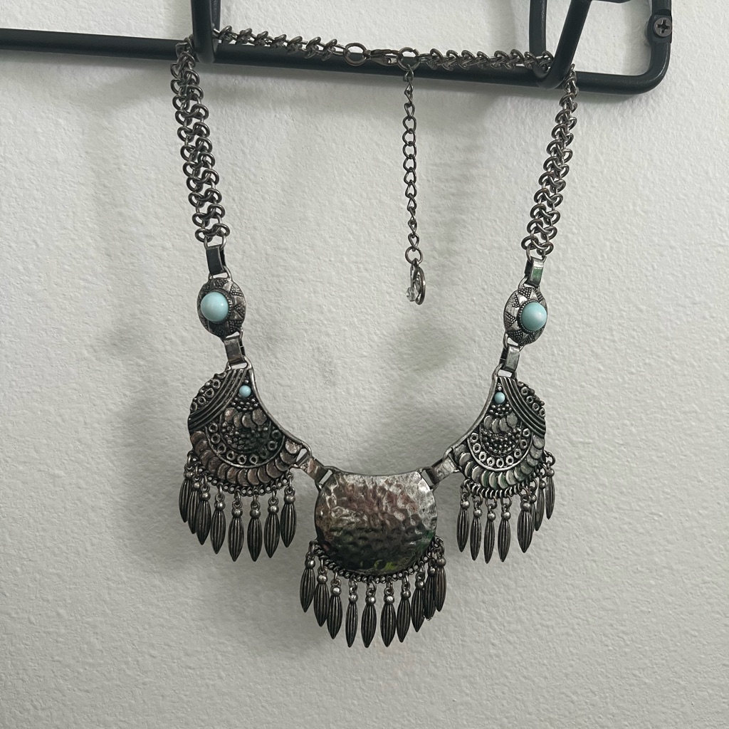 Erica Lyons Silver-Tone Necklace With Fringe And Light Turquoise